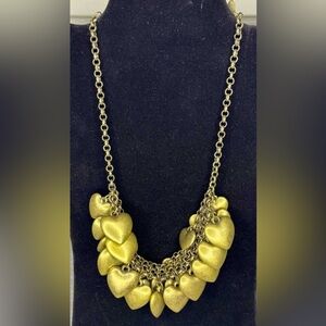Vintage Joan Rivers Puffy Heart Necklace Antique Gold-tone 18"